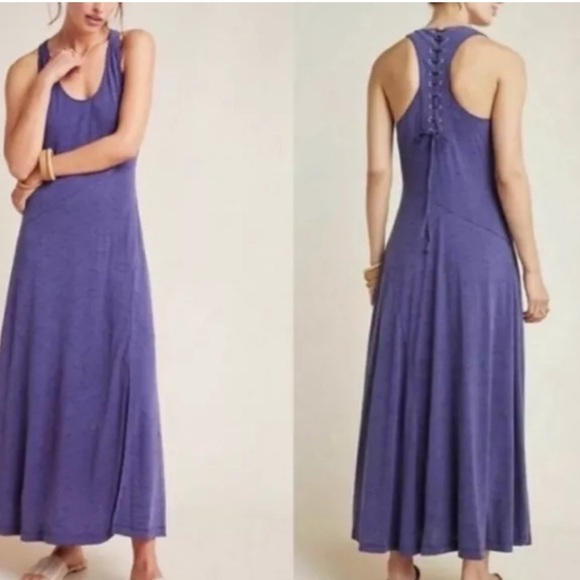 Anthropologie x Maeve | Melanie Jersey Knit Maxi Dress Lace Up Racerback Small - Picture 1 of 12